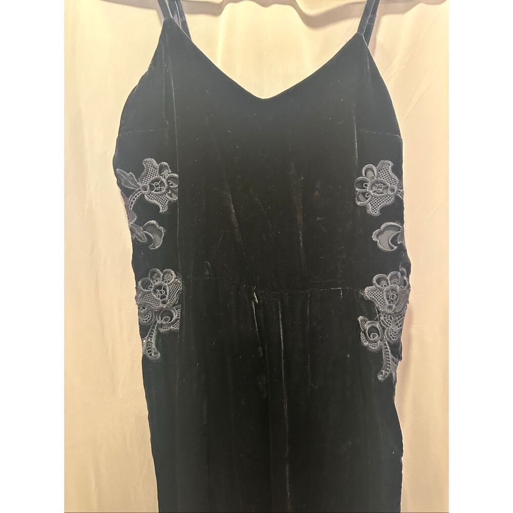 Sandro Paris Emilia Black Velvet Jumpsuit Lace Embroidered Straight Leg Sleevele - Picture 4 of 11